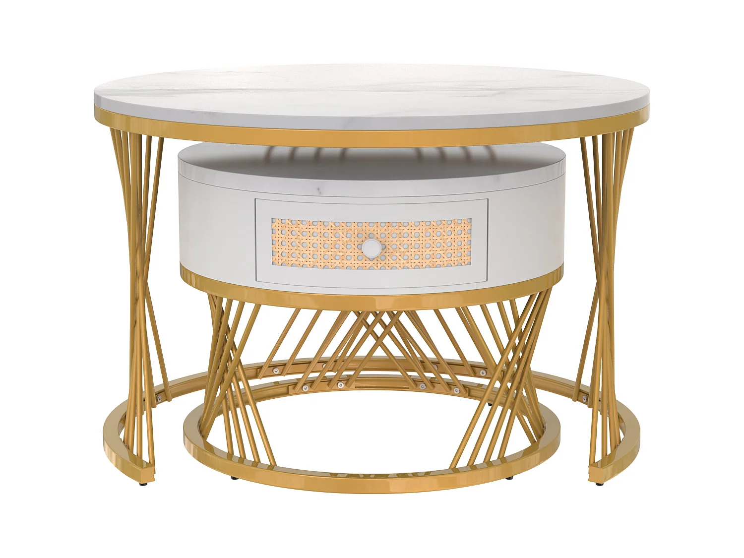 Set van 2 in elkaar geschoven salontafels - blad met marmereffect - Wit