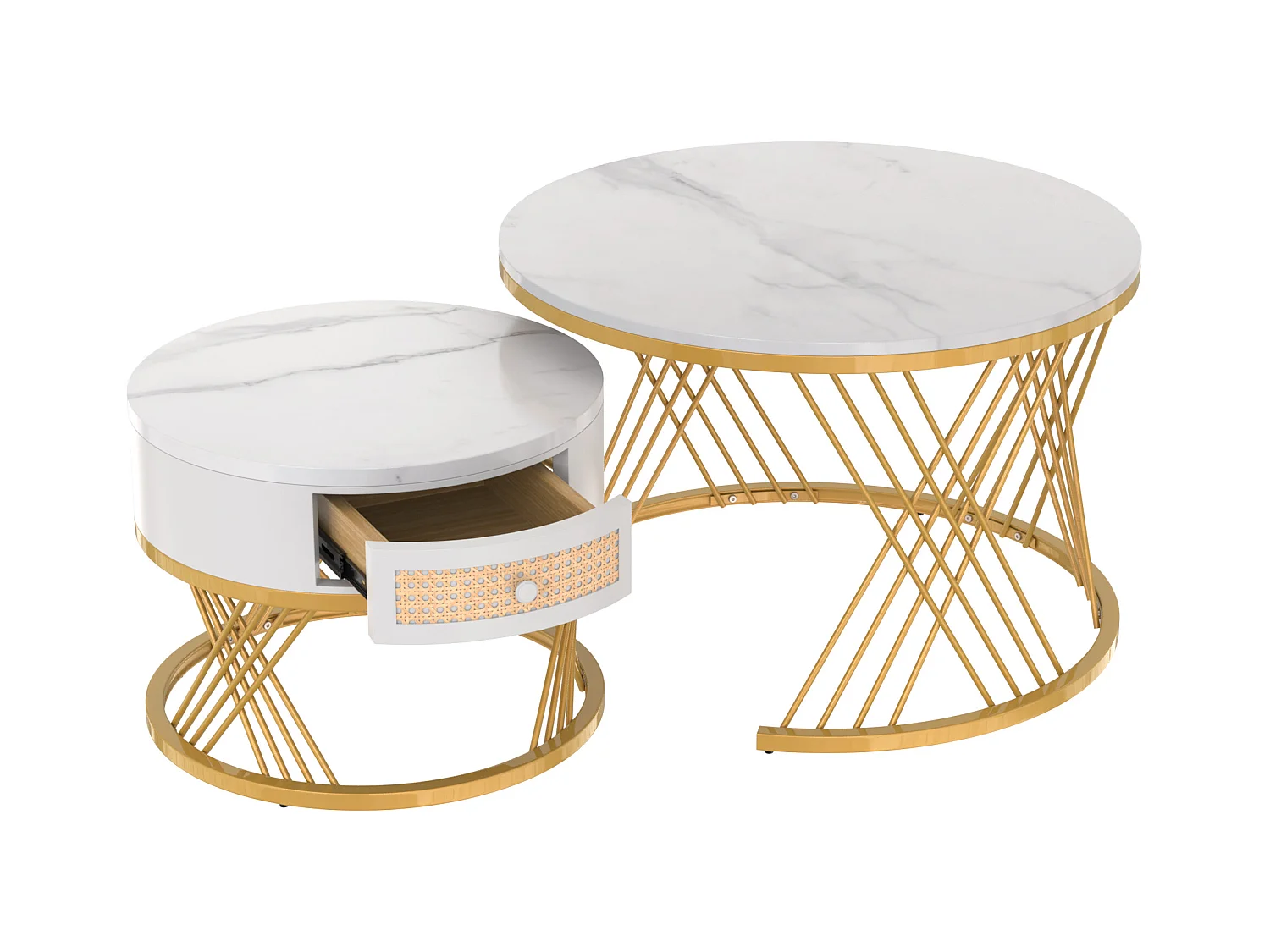 Set van 2 in elkaar geschoven salontafels - blad met marmereffect - Wit