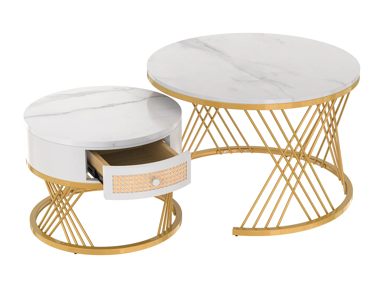 Lot de 2 tables basses gigognes - dessus effet marbre - Blanc