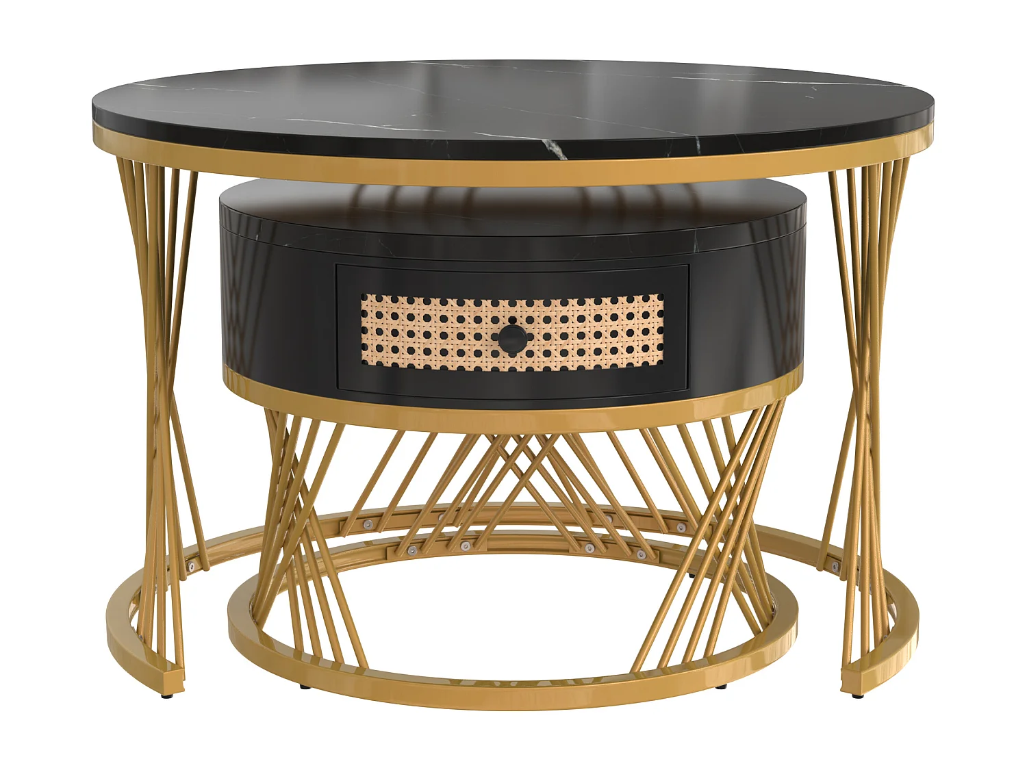 Lot de 2 tables basses gigognes - dessus effet marbre - Noir