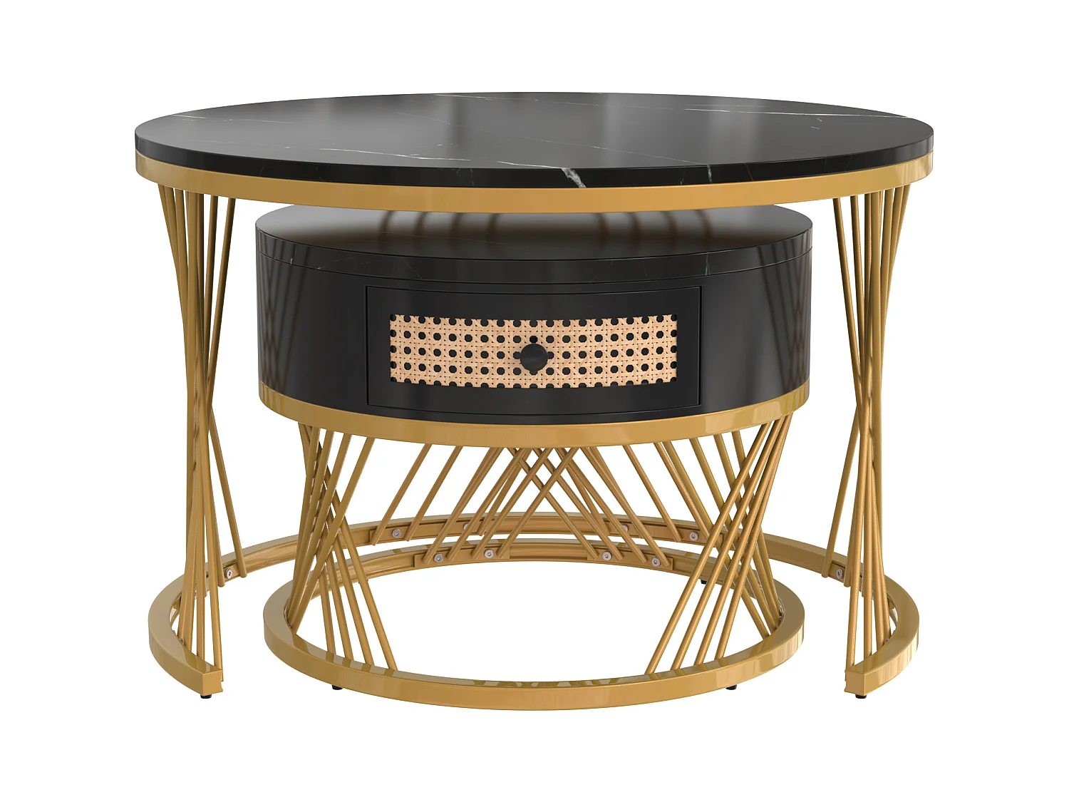 Juego de 2 mesas de centro nido - tapa efecto mármol - Negro