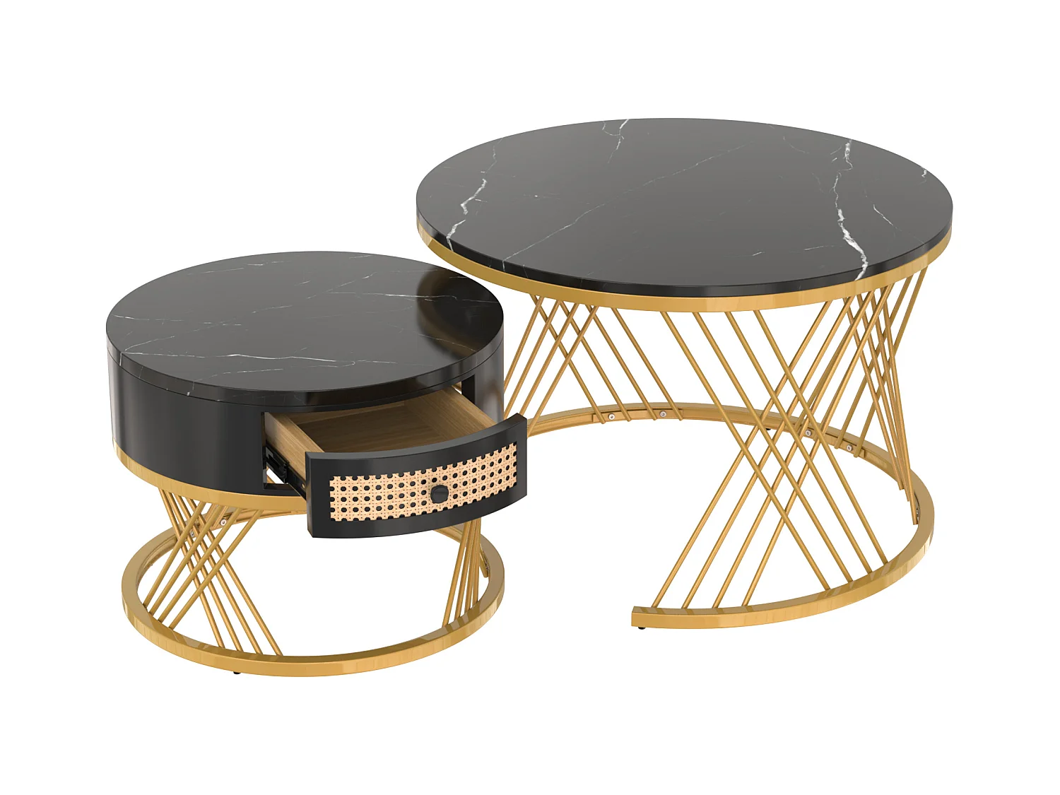 Juego de 2 mesas de centro nido - tapa efecto mármol - Negro