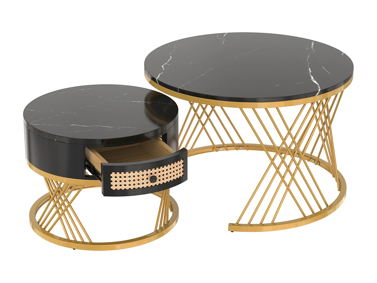 Set di 2 tavolini impilabili - piano effetto marmo - Nero