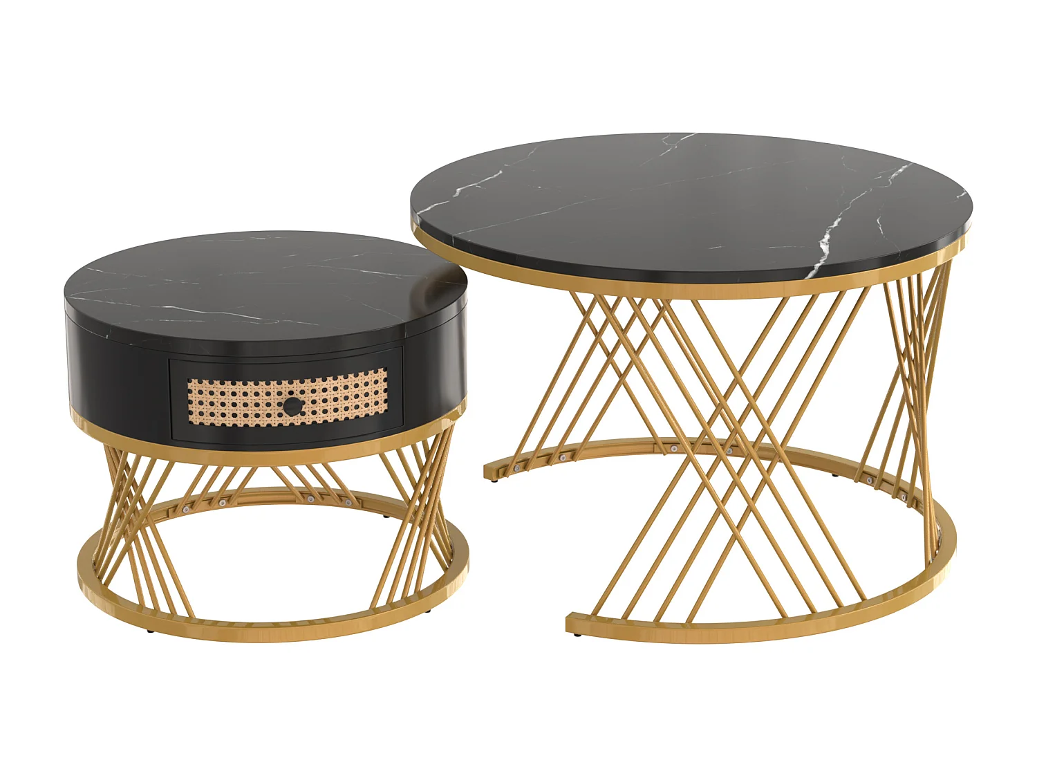 Set di 2 tavolini impilabili - piano effetto marmo - Nero