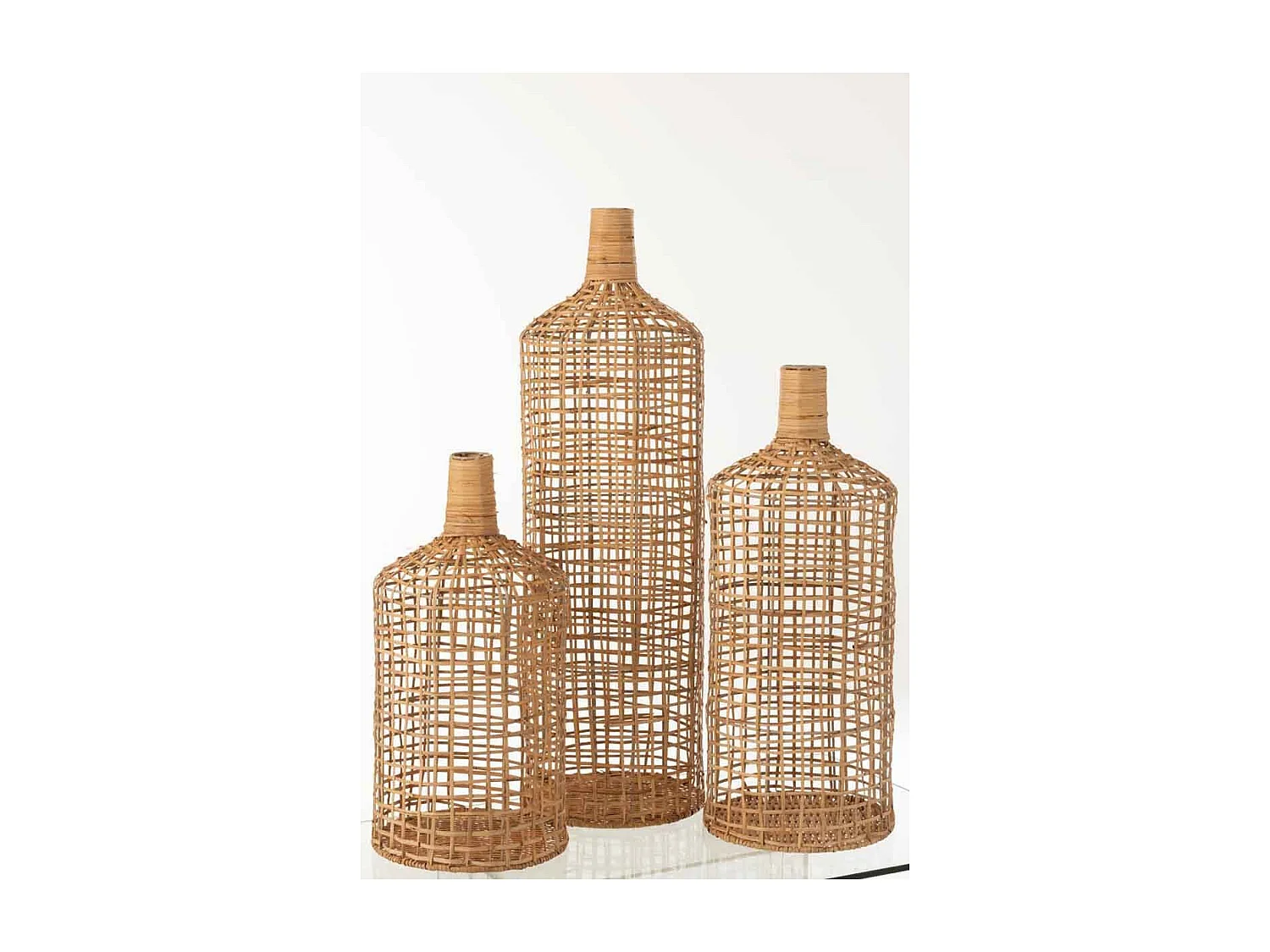 Conjunto de 3 jarrones decorativos de madera natural de 25x25x80 cm