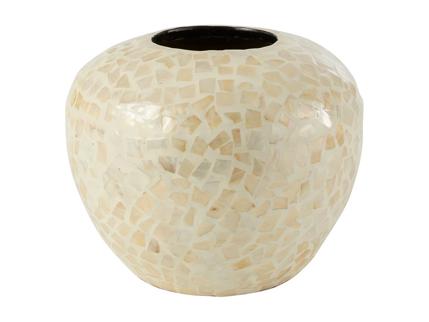 Vaso a sfera in legno crema 26x26x21,5 cm