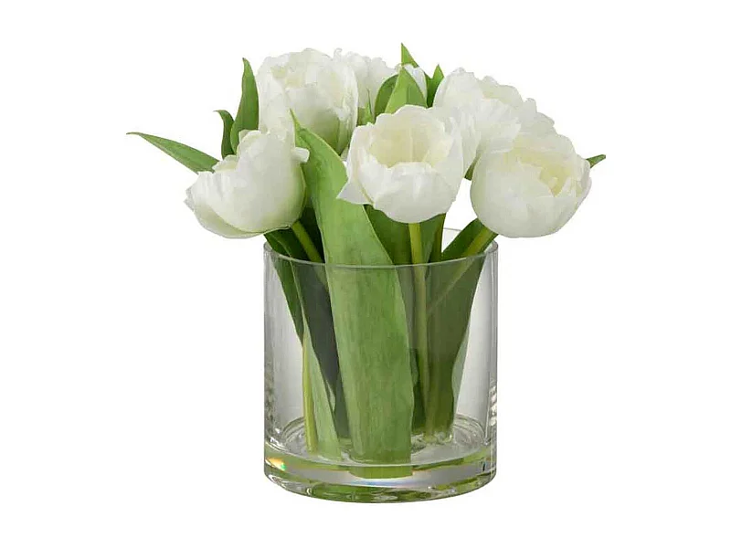 Tulipano artificiale in vaso di plastica bianca 20x18,5x22,5 cm