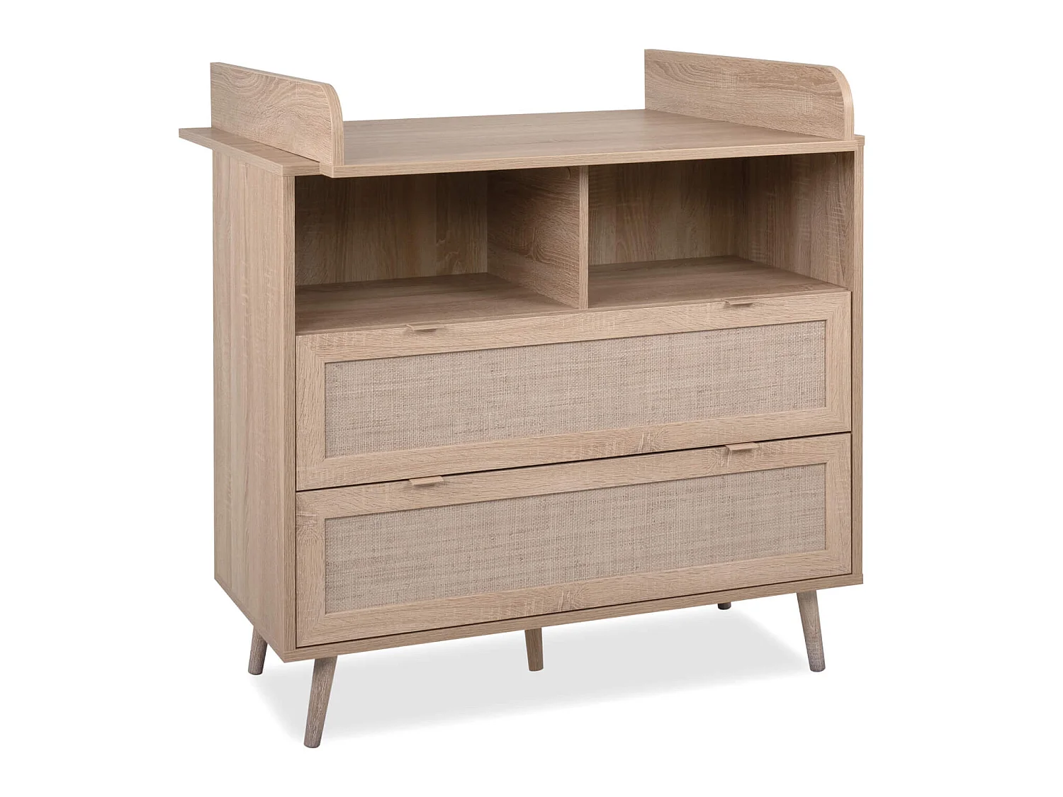 Commode à langer bébé 2 tiroirs en bois naturel effet cannage - CO7085
