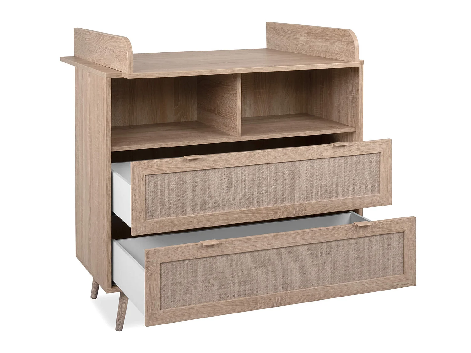 Commode à langer bébé 2 tiroirs en bois naturel effet cannage - CO7085