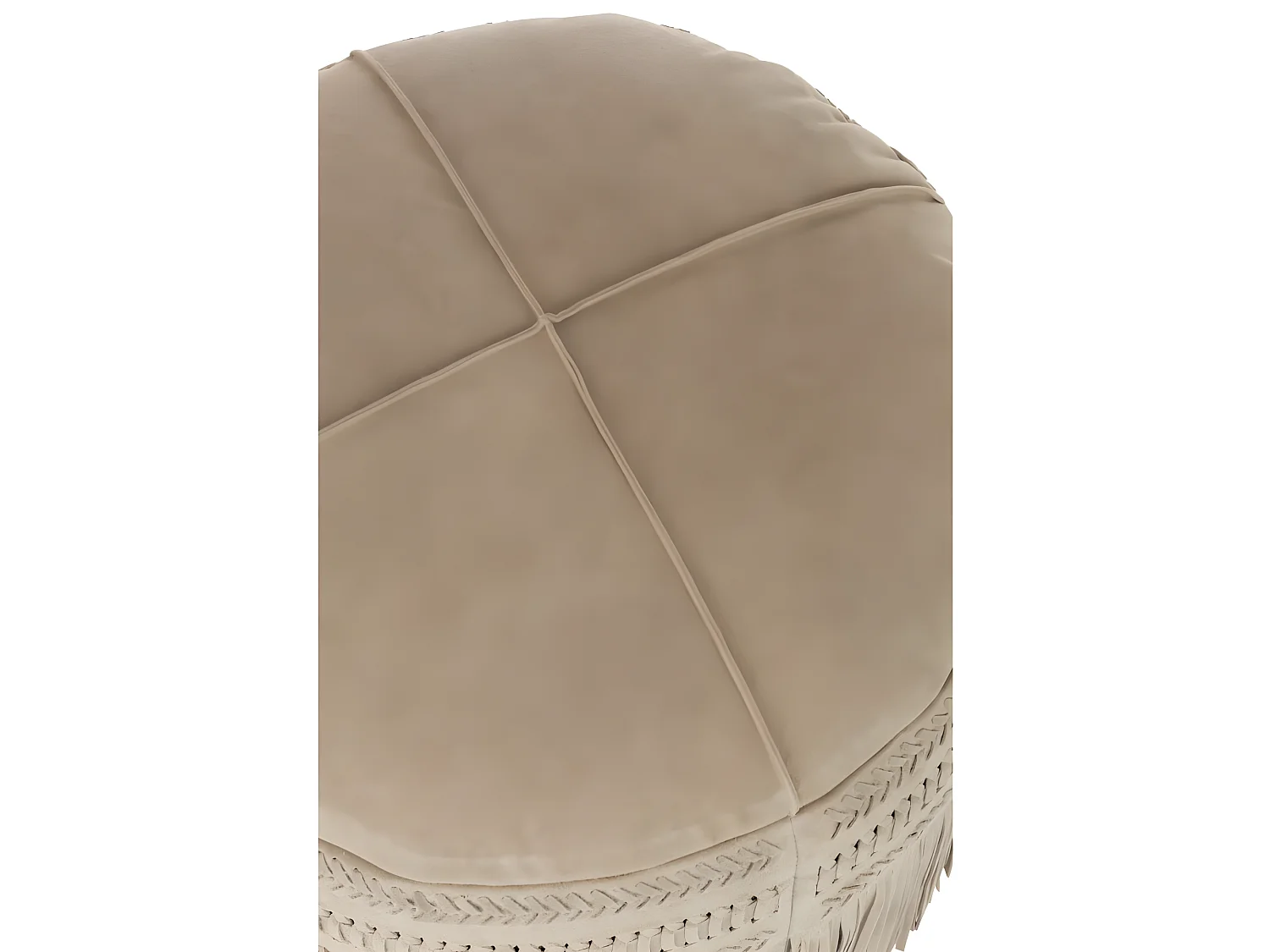 Pouf Rond en Cuir à Franges "India" 50cm Gris