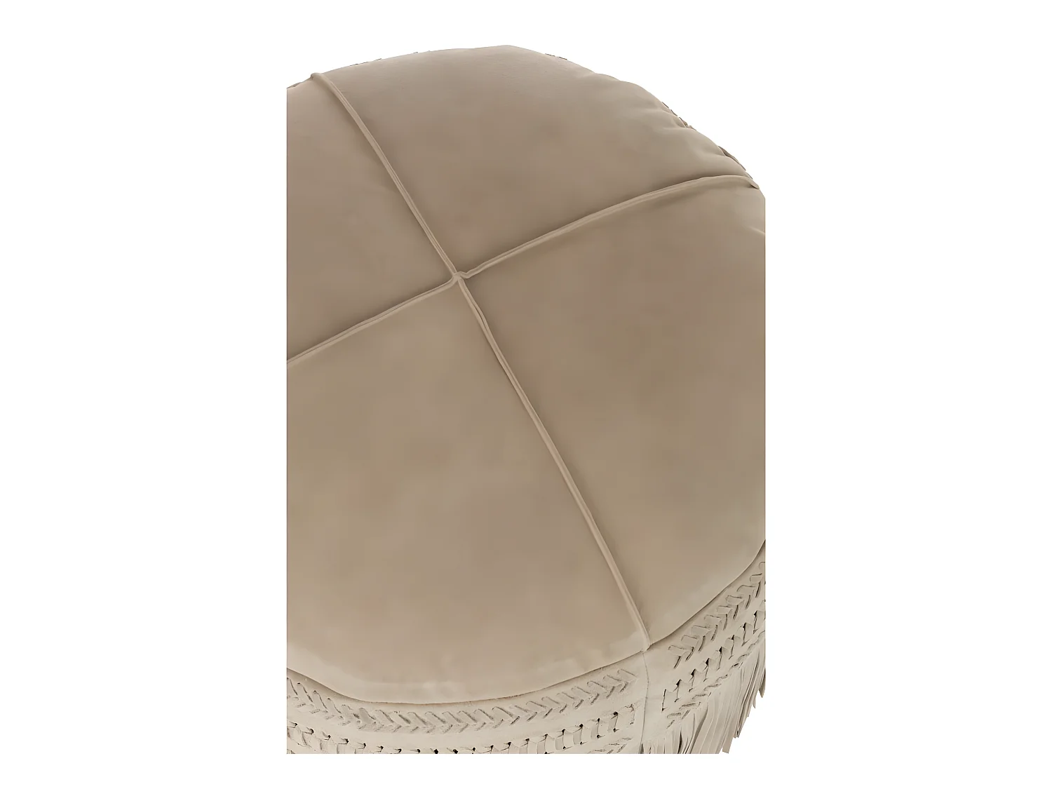 Pouf Rond en Cuir à Franges "India" 50cm Gris