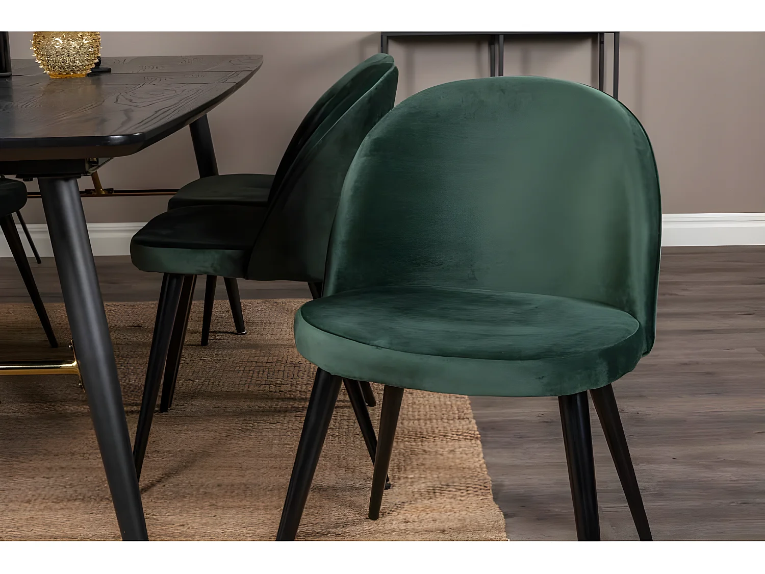 Velvet eetkamerstoel velours groen, zwart.