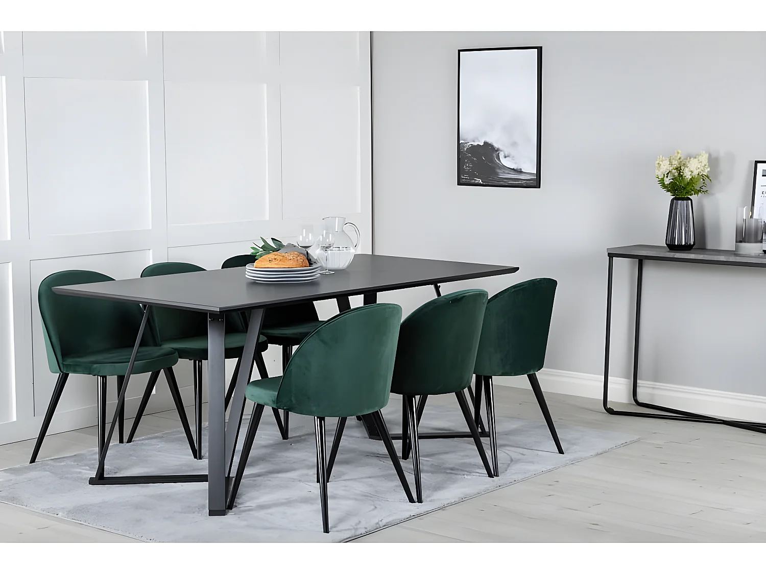 Velvet eetkamerstoel velours groen, zwart.