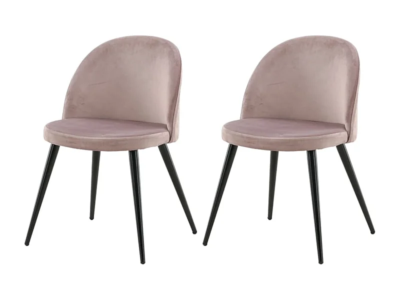Juego de 2 sillas de comedor de terciopelo negro y rosa polvoriento con patas de metal recubiertas de polvo