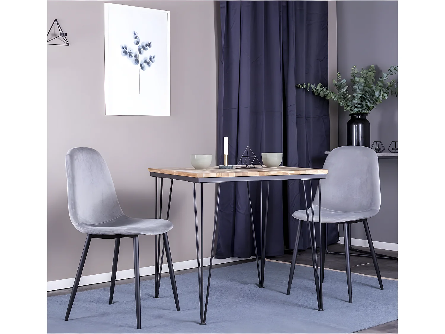 Chaises à manger lot de 2 Polar velours gris et noir