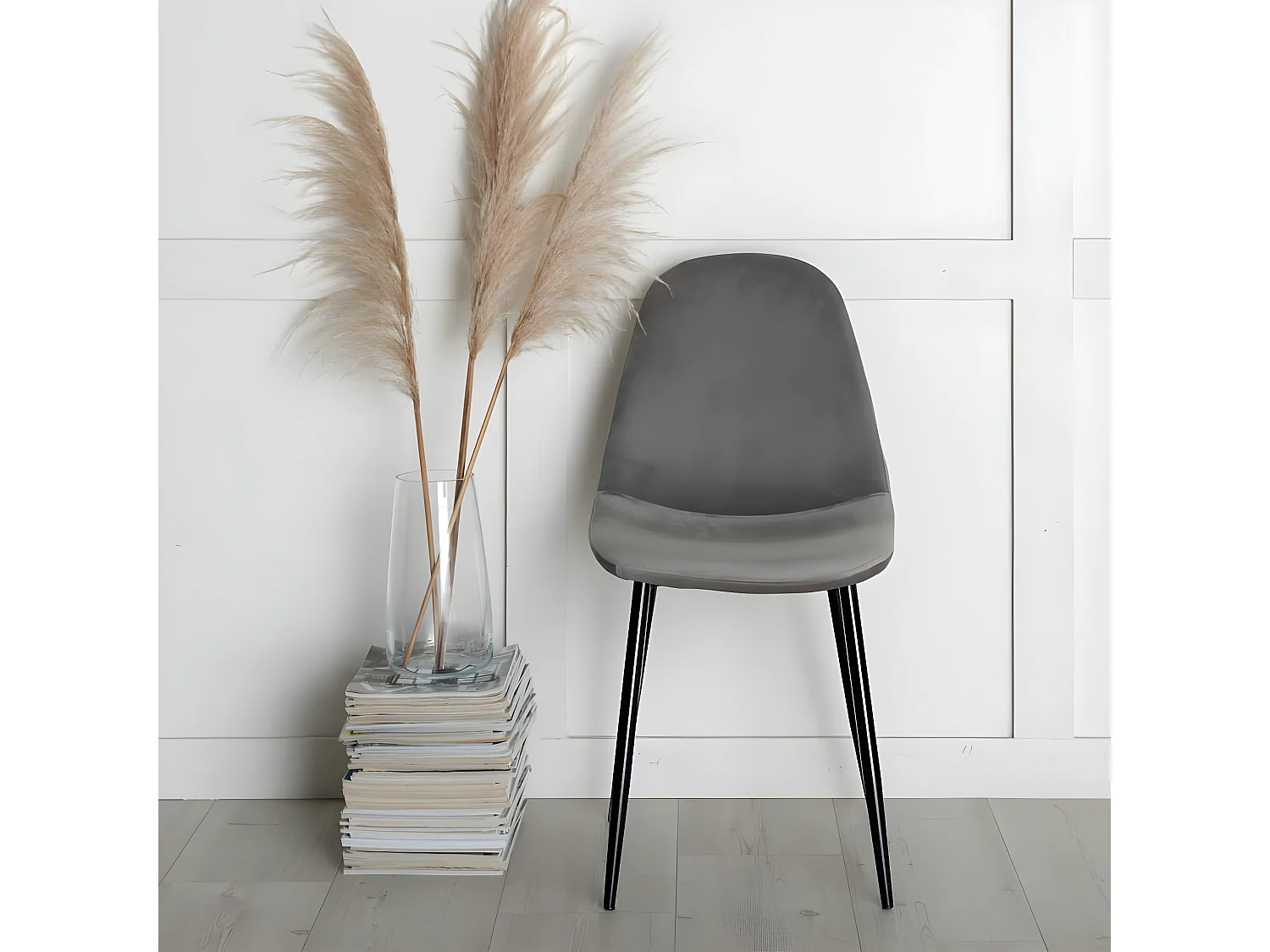 Chaises à manger lot de 2 Polar velours gris et noir