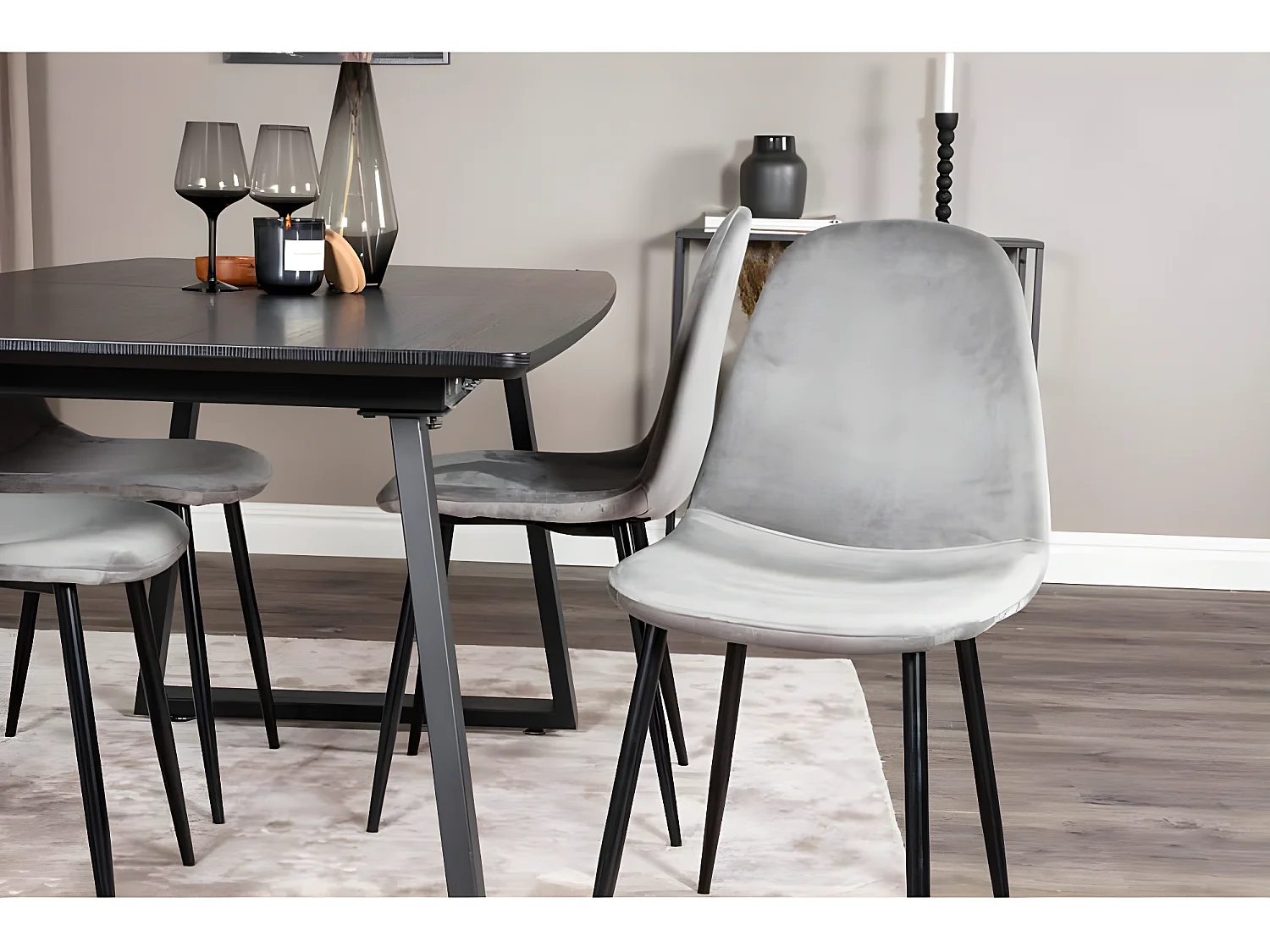 Chaises à manger lot de 2 Polar velours gris et noir