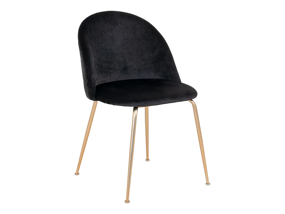 Geneve Chaise de salle à manger en velours, noir, aspect laiton.