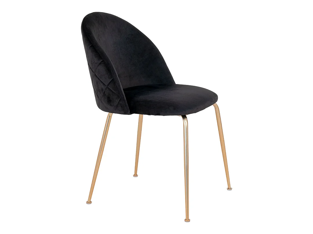 Geneve Chaise de salle à manger en velours, noir, aspect laiton.