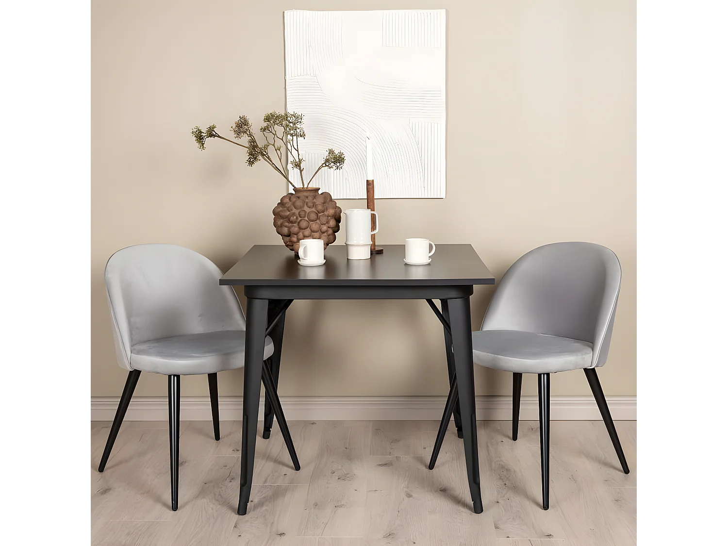 Chaises à manger lot de 2 Velvet velours noir/gris