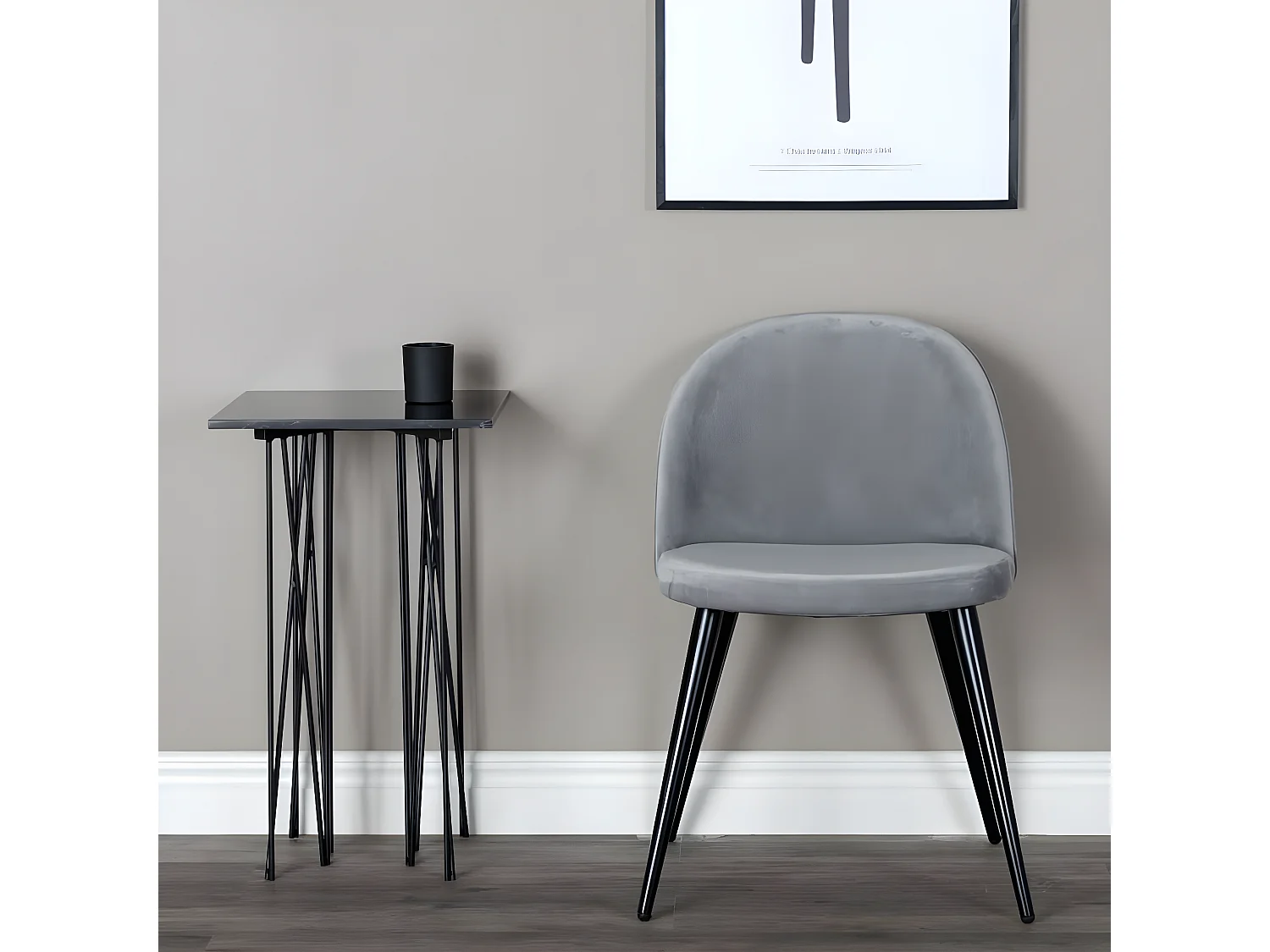 Chaises à manger lot de 2 Velvet velours noir/gris