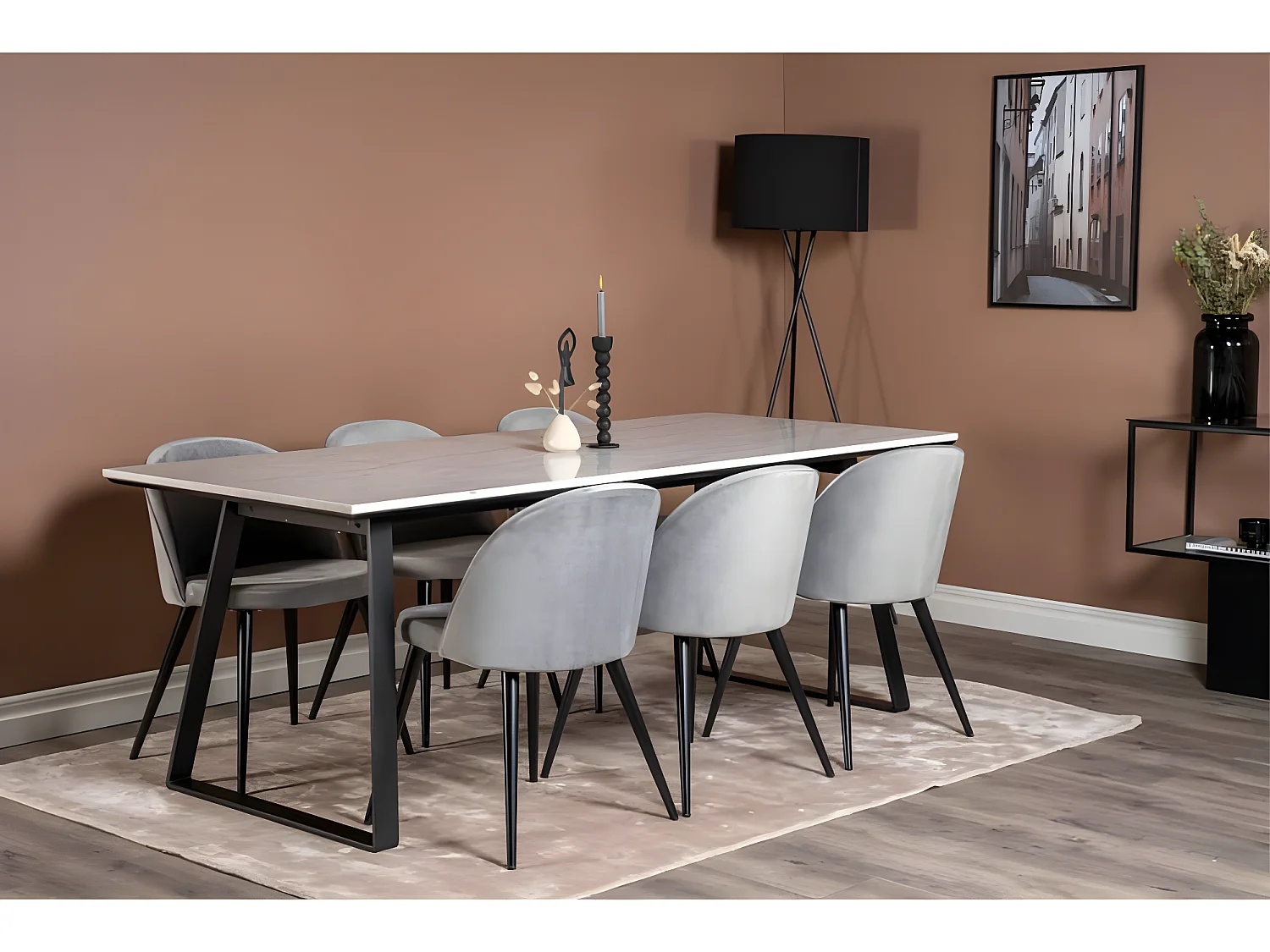 Chaises à manger lot de 2 Velvet velours noir/gris