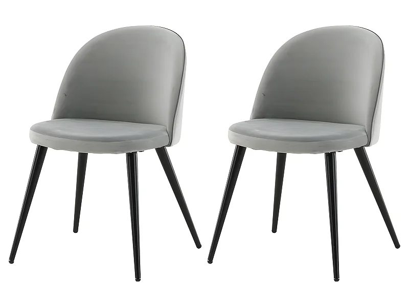 Juego de 2 sillas de comedor de terciopelo negro y gris con patas de metal recubiertas de polvo