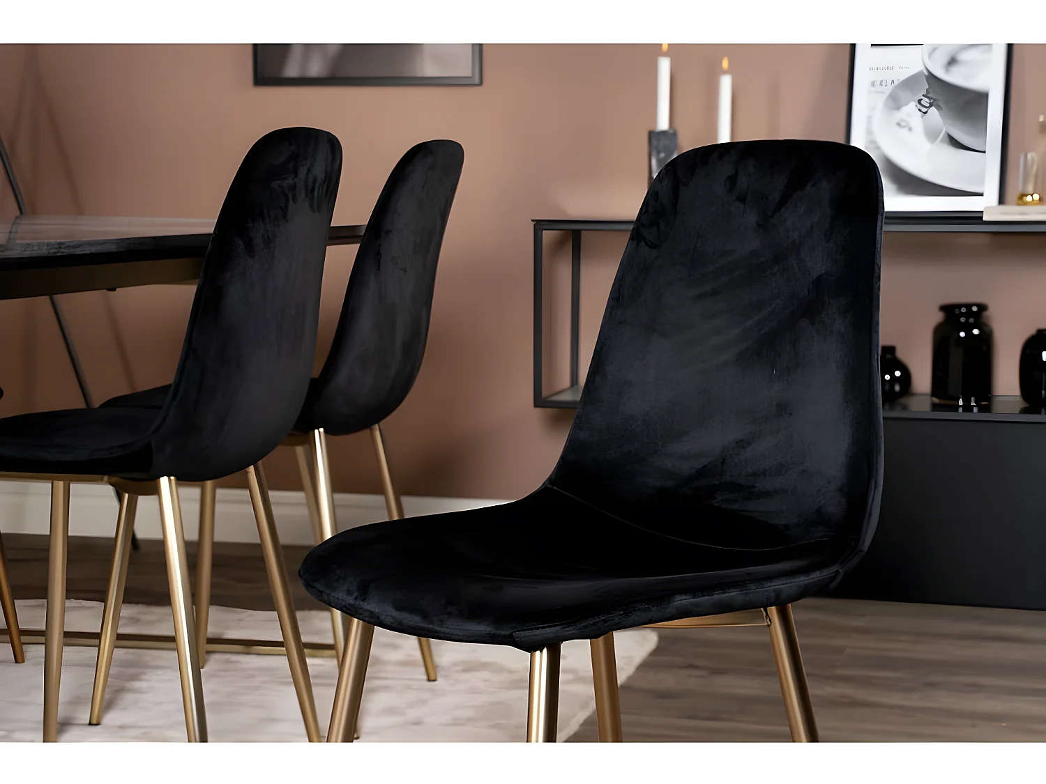 Chaises à manger lot de 2 Polar velours noir et laiton