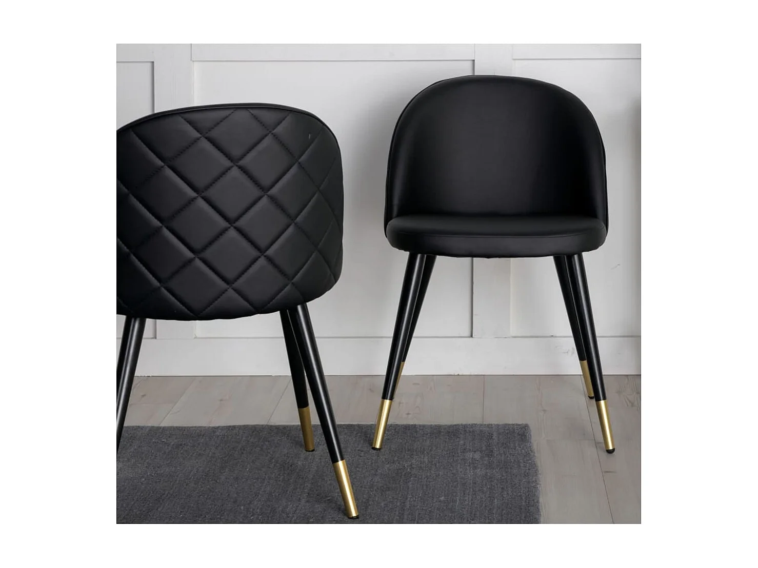Zestaw 2 krzeseł do jadalni Velvet w czarnej skórze PU i mosiądzu