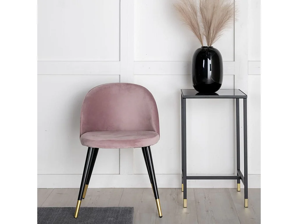 Velvet eetkamerstoel velours roze, zwart, messing decor.
