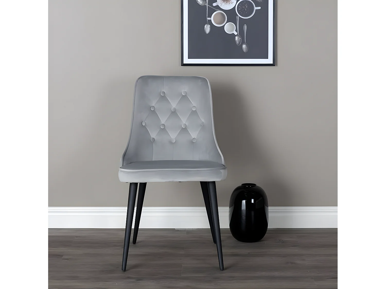 Venture Home Sedie Pranzo 2pz Velvet Deluxe Velluto Grigio Chiaro Nero