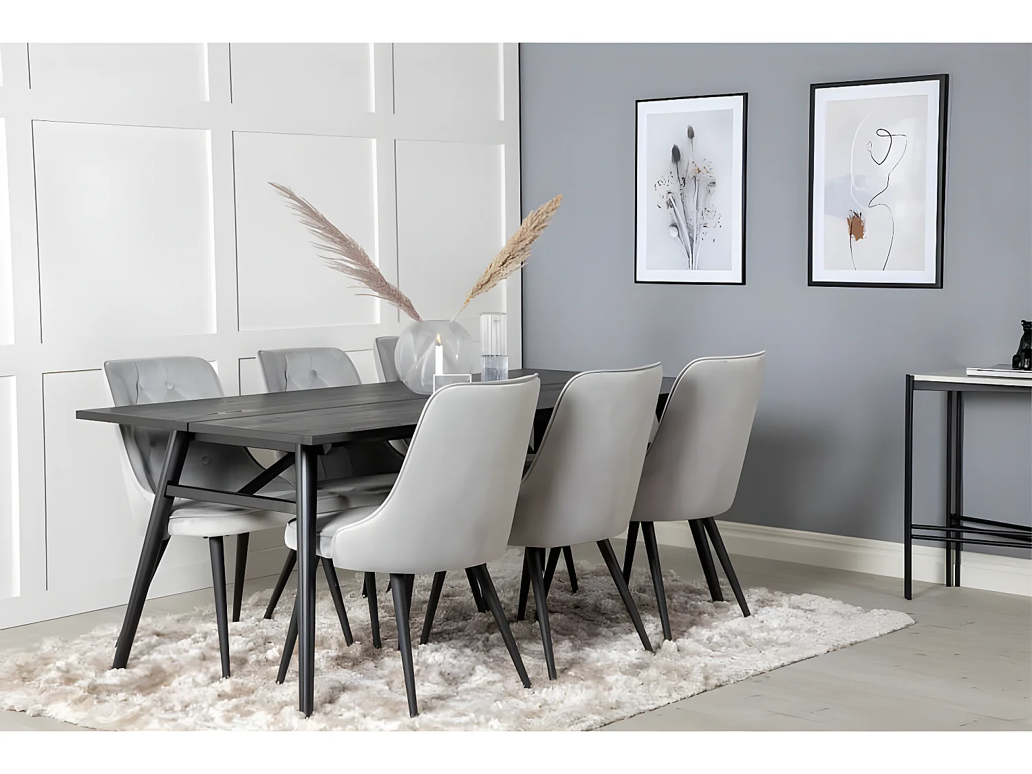 Venture Home Sedie Pranzo 2pz Velvet Deluxe Velluto Grigio Chiaro Nero