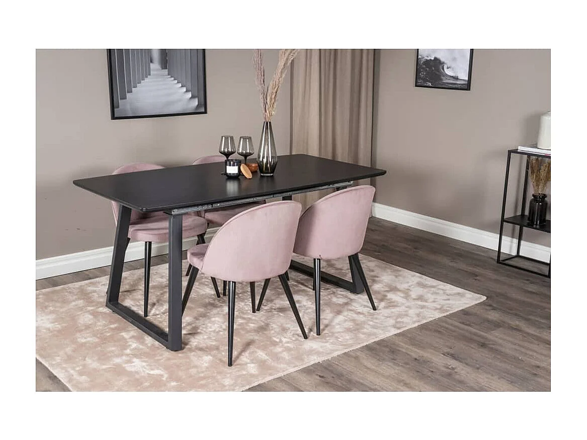 Chaises à manger lot de 2 Velvet noir et rose poussiéreux