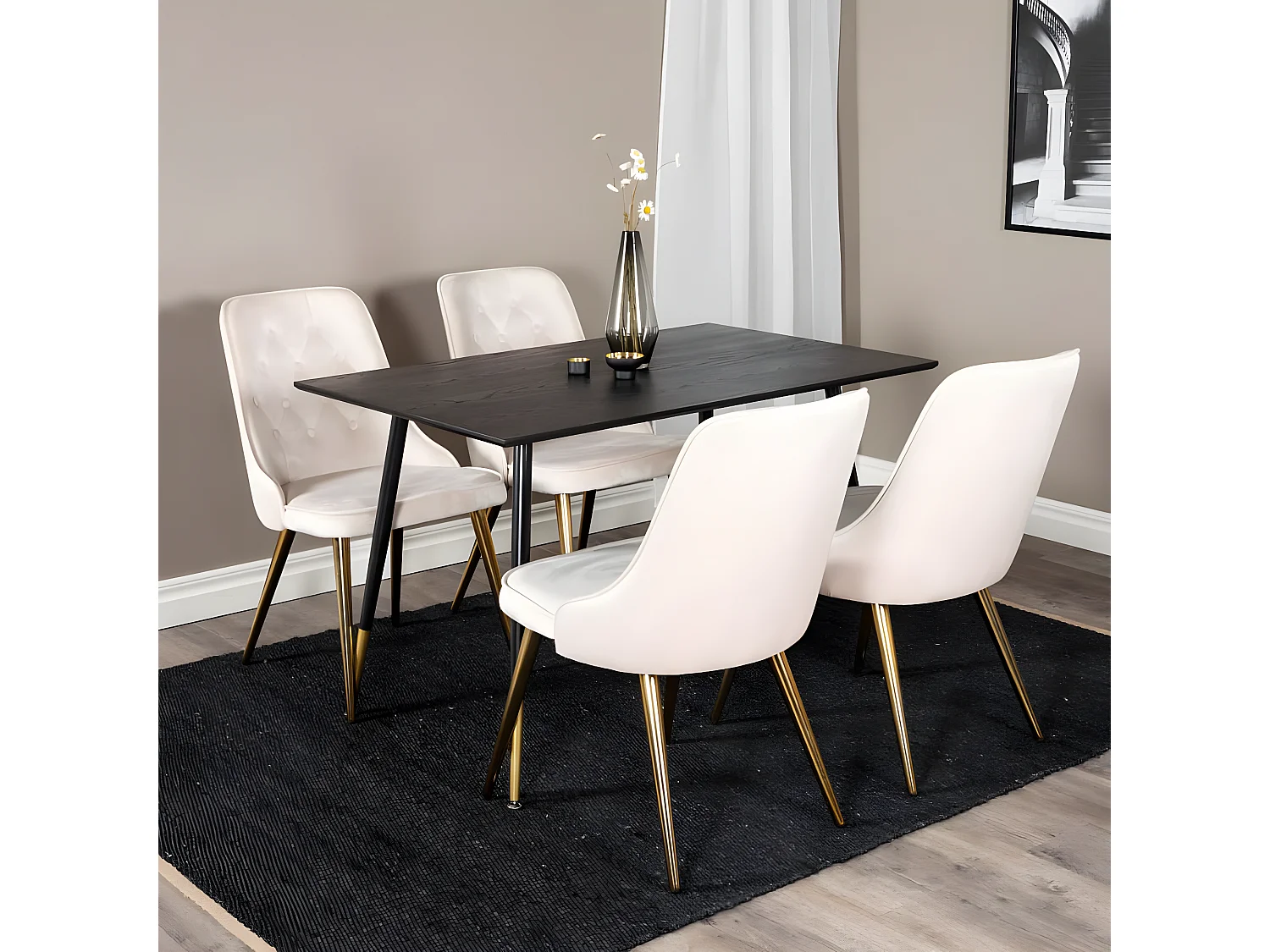 Chaises à manger lot de 2 Velvet Deluxe Beige/laiton