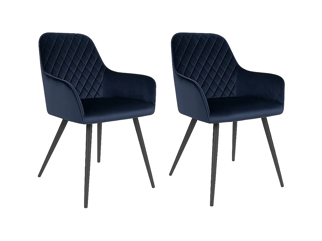 Set van 2 KARU eetkamerstoelen – Fluweel en zwarte metalen poten-Color Azul oscuro