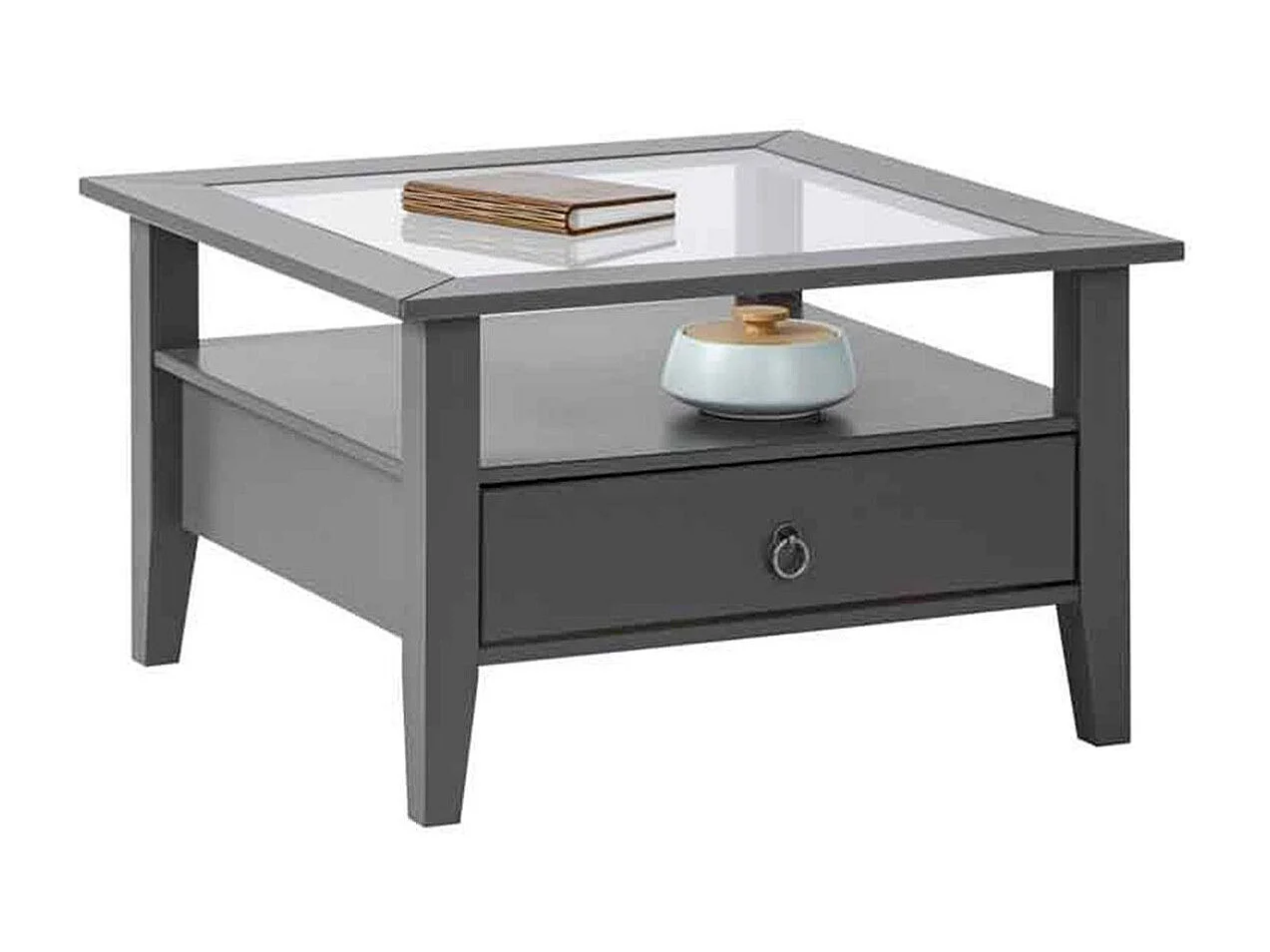Table Basse 1 Tiroir en Bois "Istres" 75cm Gris