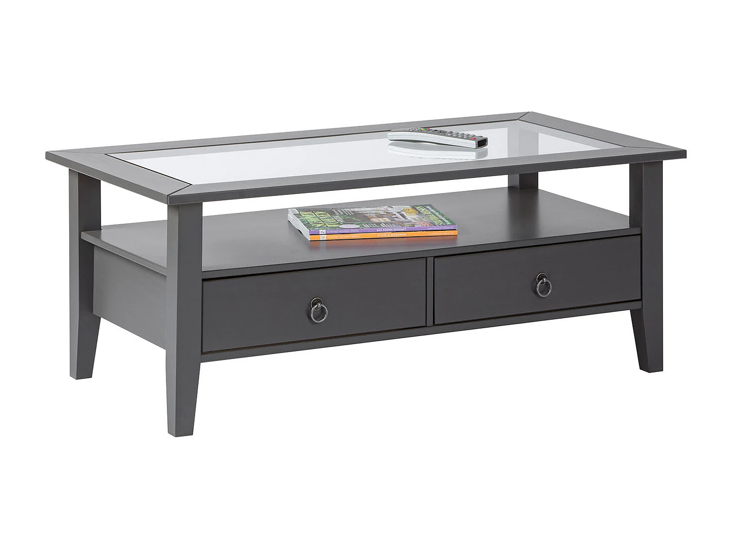 Table Basse 2 Tiroirs en Bois "Istres" 115cm Gris