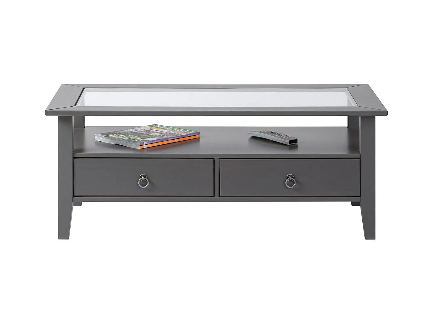 Table Basse 2 Tiroirs en Bois "Istres" 115cm Gris