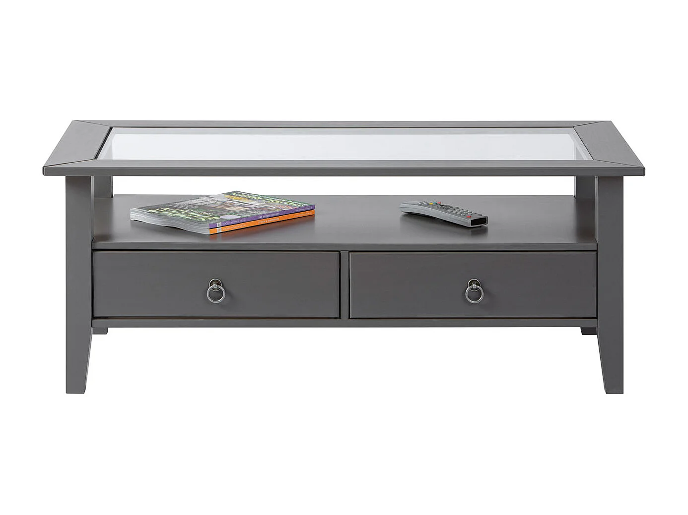 Table Basse 2 Tiroirs en Bois "Istres" 115cm Gris