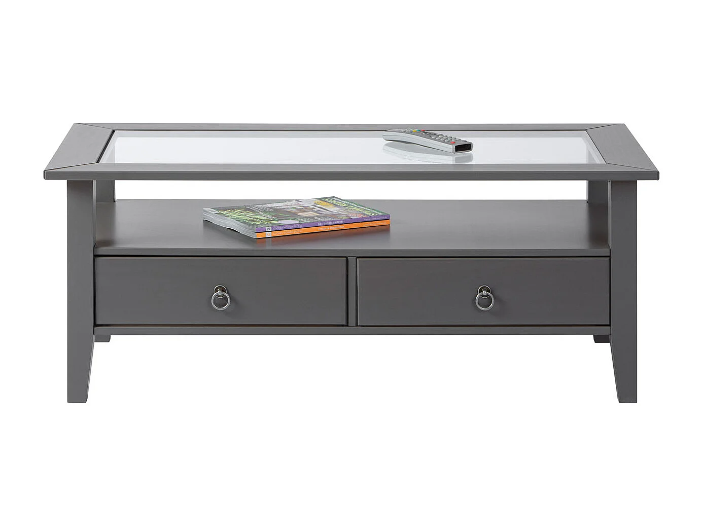 Table Basse 2 Tiroirs en Bois "Istres" 115cm Gris