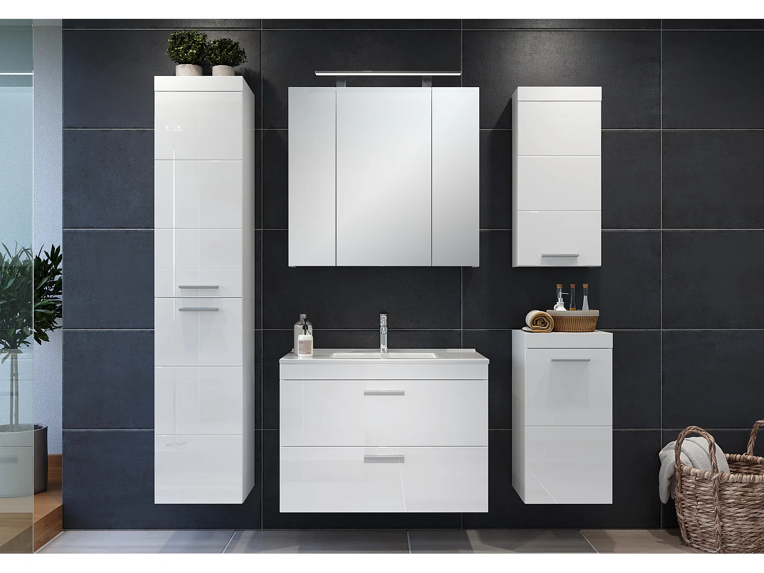 Divone glanzend wit hangend badkamermeubel 35 cm