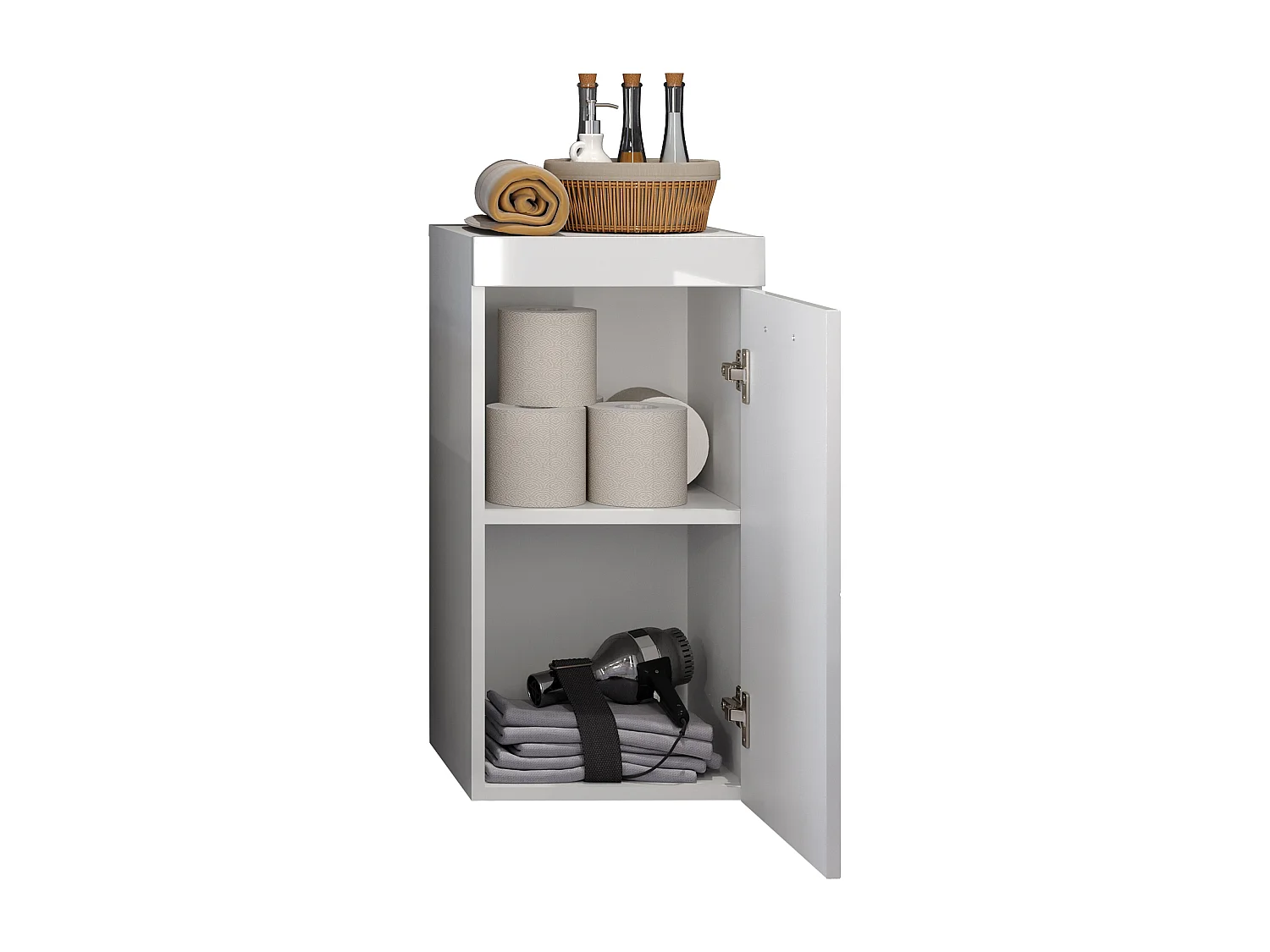 Meuble bas suspendu de salle de bain blanc brillant Divone 35cm
