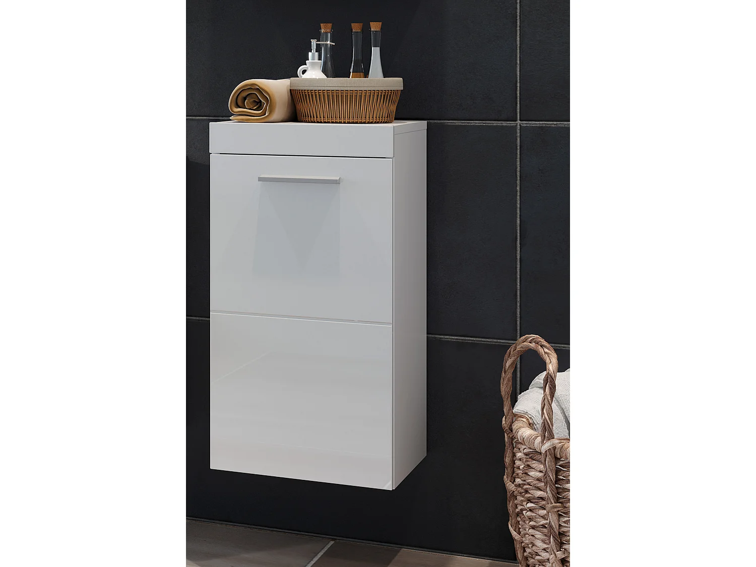 Meuble bas suspendu de salle de bain blanc brillant Divone 35cm