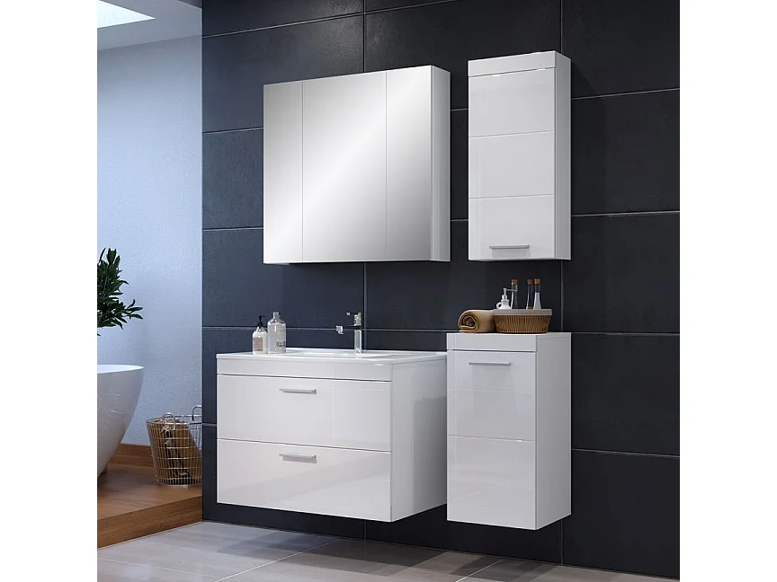 Meuble bas suspendu de salle de bain blanc brillant Divone 35cm
