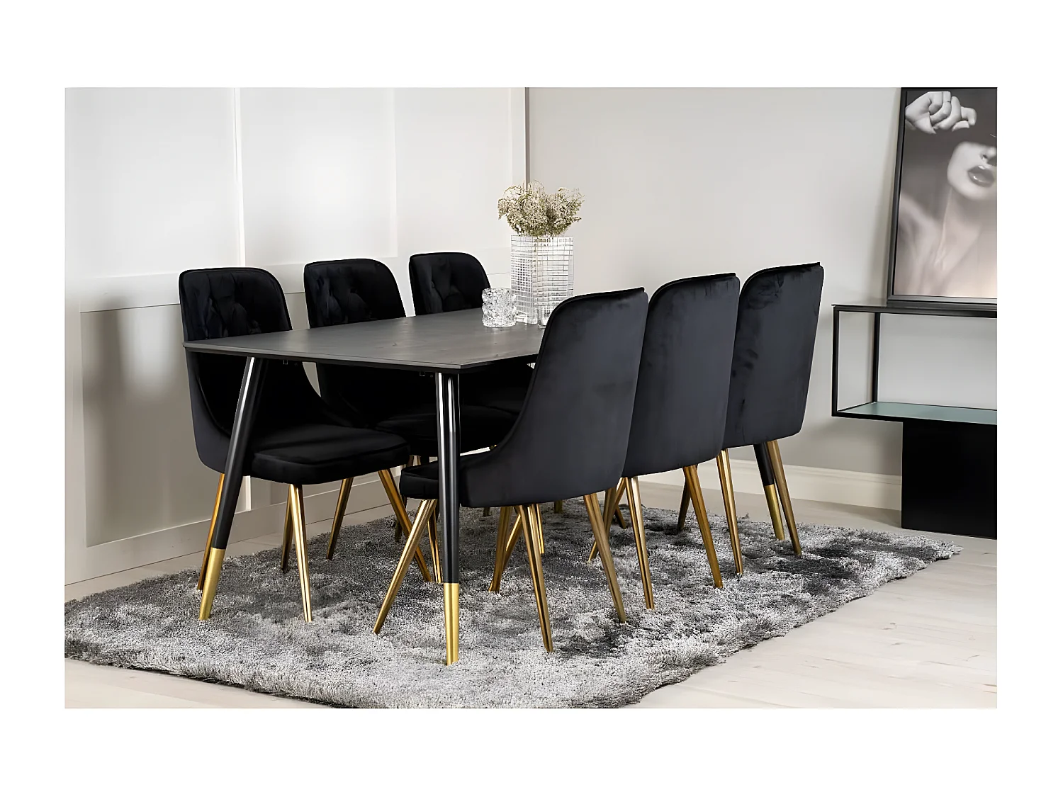 Chaises à manger lot de 2 Velvet Deluxe noir/laiton