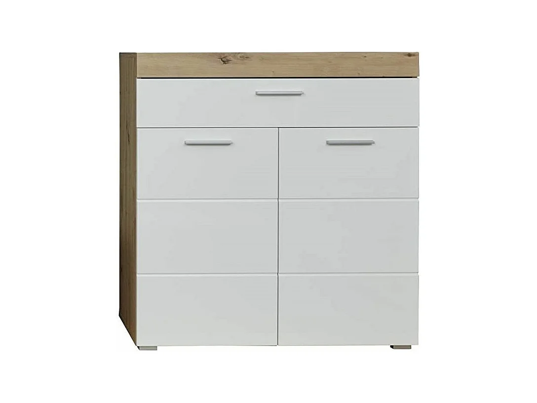 Meuble à chaussures 2 portes 1 tiroir laqué blanc et chêne clair Kelia