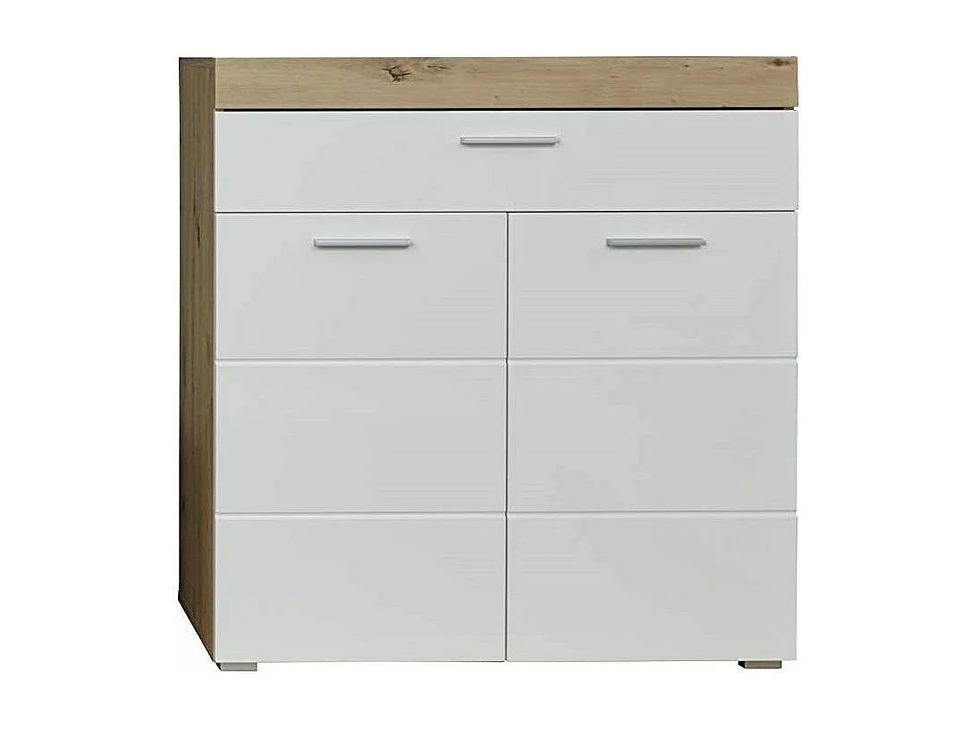 Schoenenkast 2 deuren 1 lade wit gelakt en licht eiken Kelia