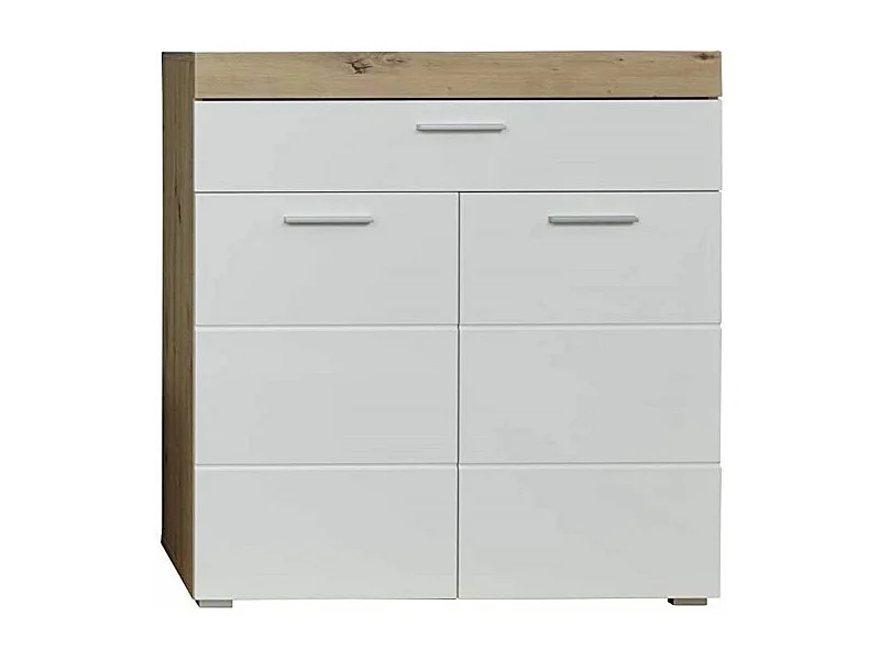 Meuble à chaussures 2 portes 1 tiroir laqué blanc et chêne clair Kelia