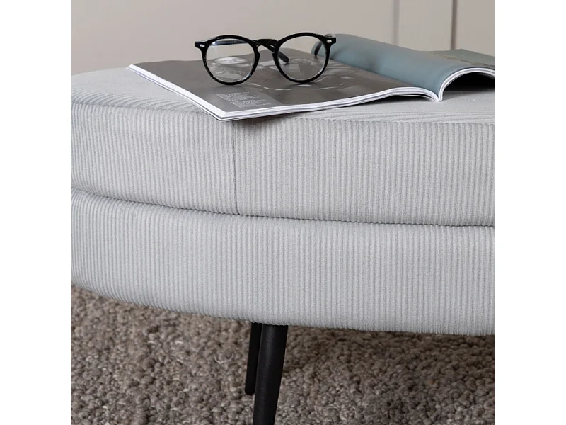 Puf Otto, reposapiés terciopelo negro, gris.