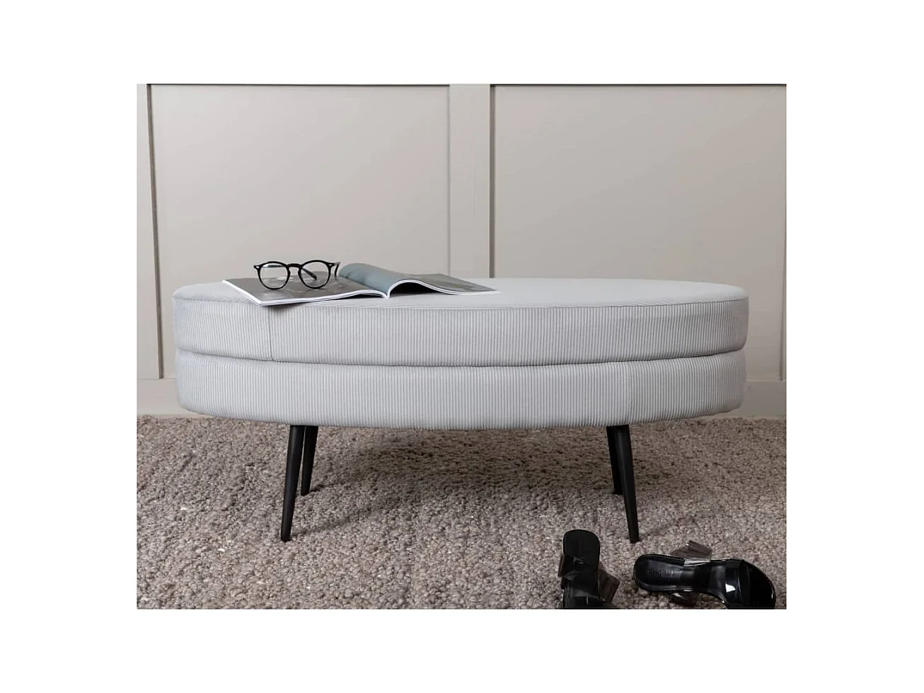 Pouf Otto 100x40x41 cm Velours côtelé Noir et gris